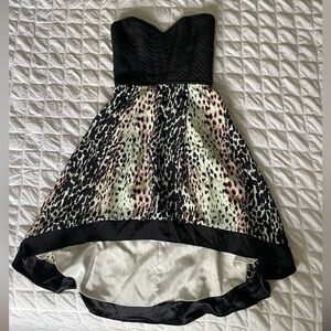 Parker leopard silk strapless asymmetrical dress